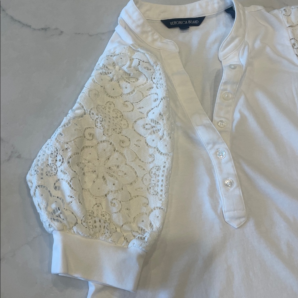 Veronica Beard Coralee Puff Lace Sleeve Blouse